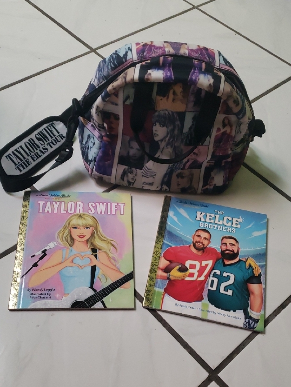 Like new "Taylor Swift" insulated lunch  bag w/ little golden books set (3)